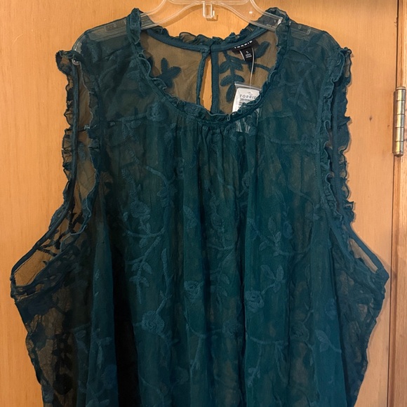 Torrid Women’s Lace Sheer Floral Ruffle Tank Romantic New Green Size 5/5X - Picture 2 of 9